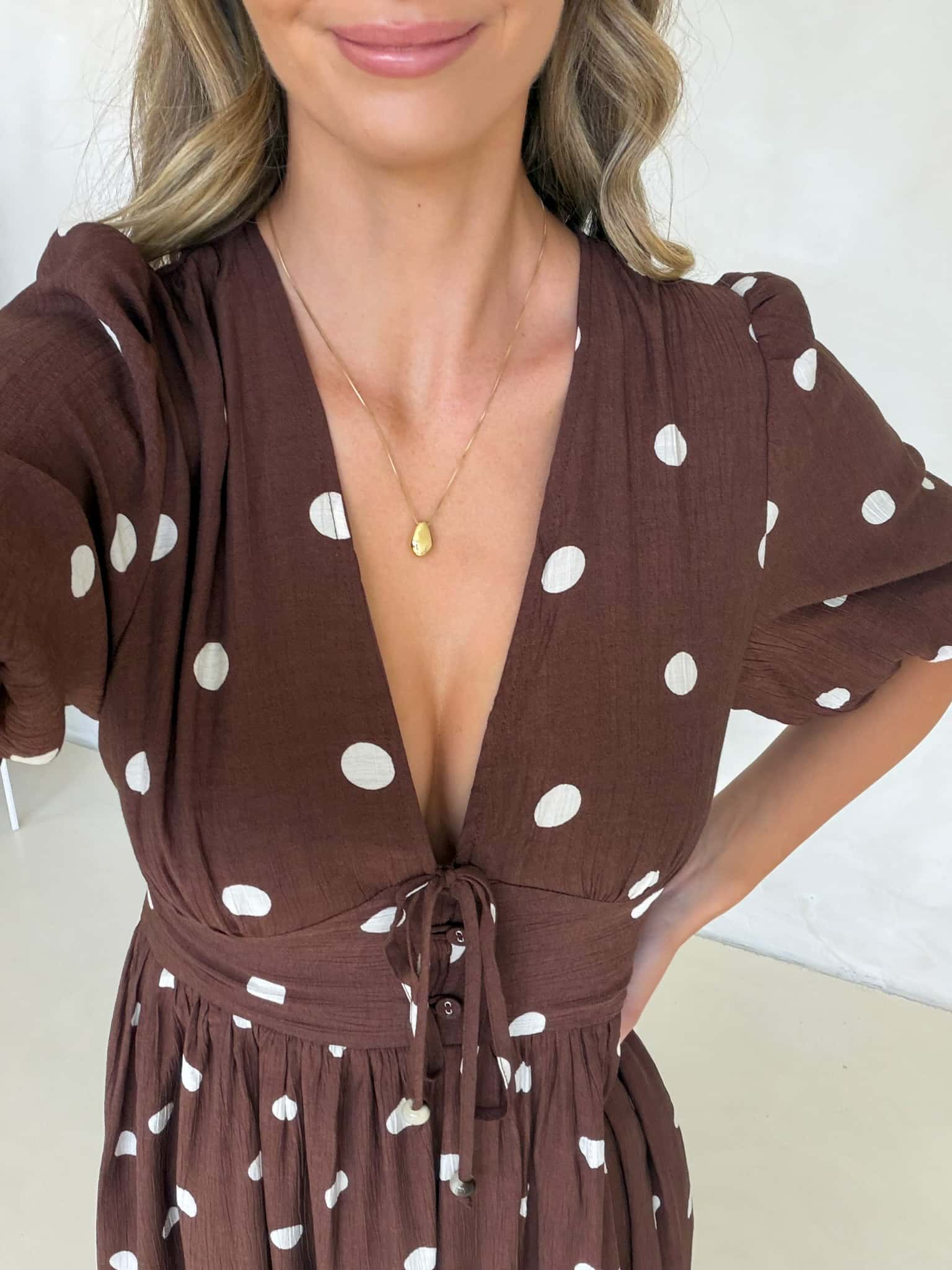 Bonnie Dress - Cappuccino Polka Dot - Image 3